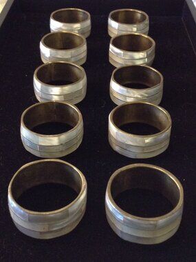 VTG Mother of Pearl/Brass Napkin rings, set of 10; Traditional Entertaining Chic